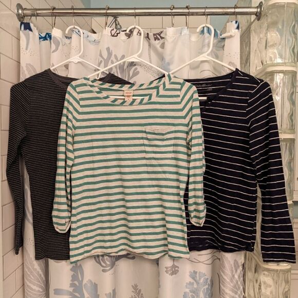 2/$20 Trio of Striped Cotton Long + 3/4 Sleeve Shirts Sz S + M - Picture 1 of 16